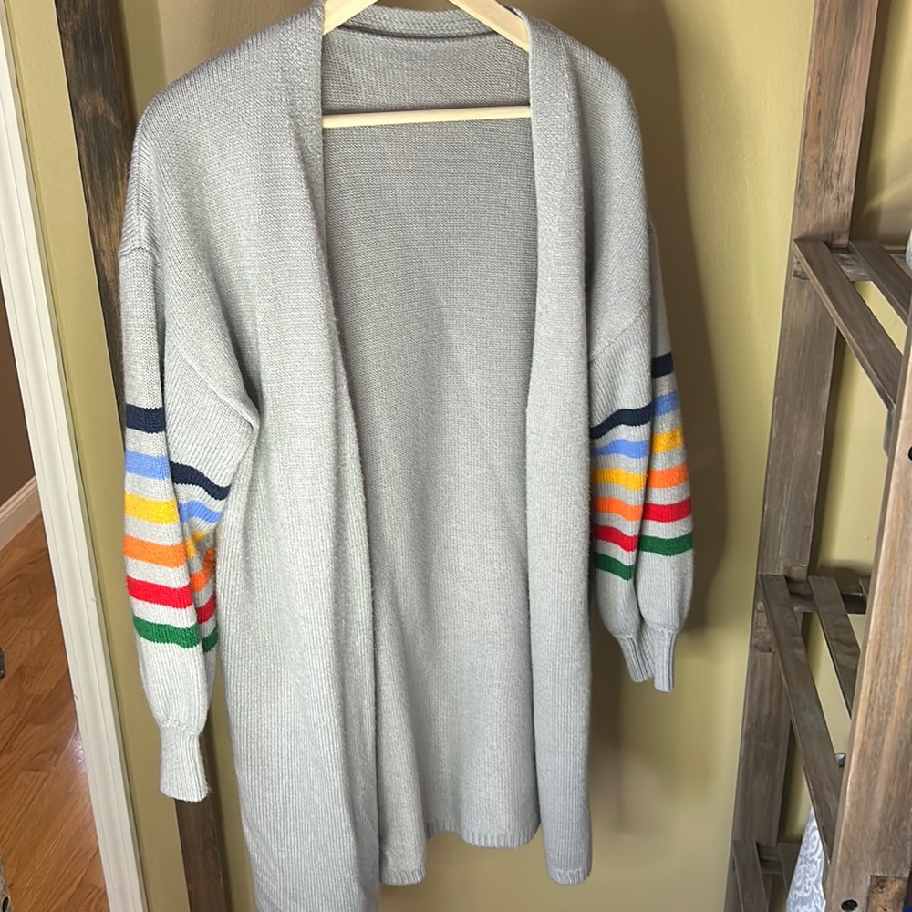 Rainbow sleeve duster sweater size L